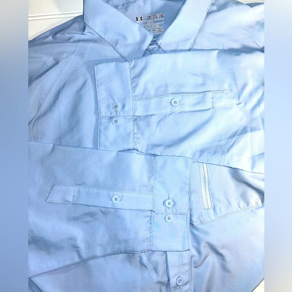 Under Armour Men's XXL Loose Shirt Lightweight Zip Chest Pocket Light Blue - Picture 5 of 9
